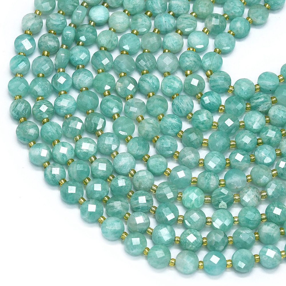 Amazonite Faceted Coin Beads – 6–7mm | The Pink Bead Shop Canada