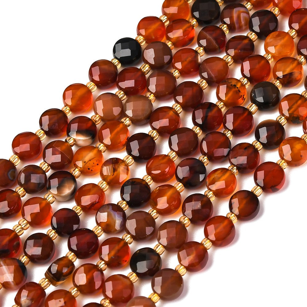 Carnelian Faceted Coin Beads with Seed Beads | The Pink Bead Shop Canada