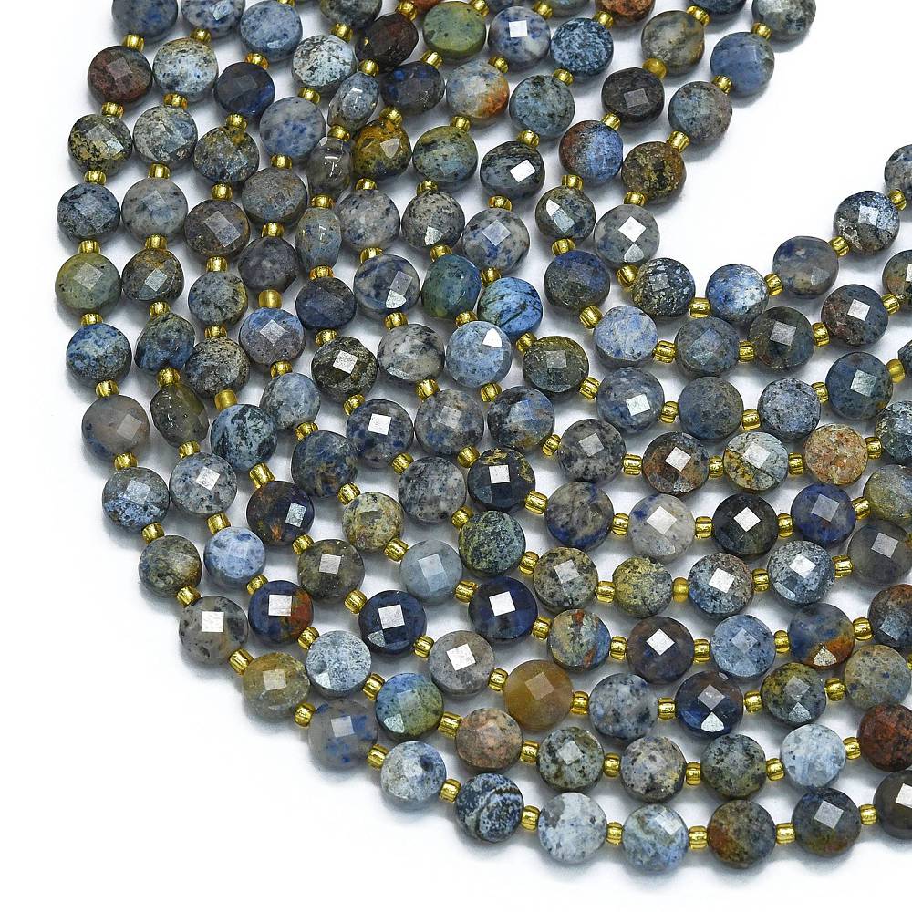 Dumortierite Faceted Coin Beads 6mm for Jewelry Making | The Pink Bead Shop Canada