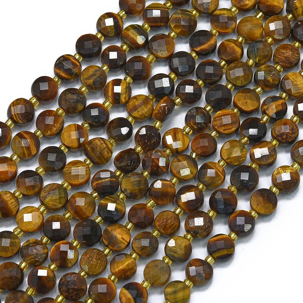Tiger Eye 6mm Faceted Coin Beads for Jewelry Making | The Pink Bead Shop Canada