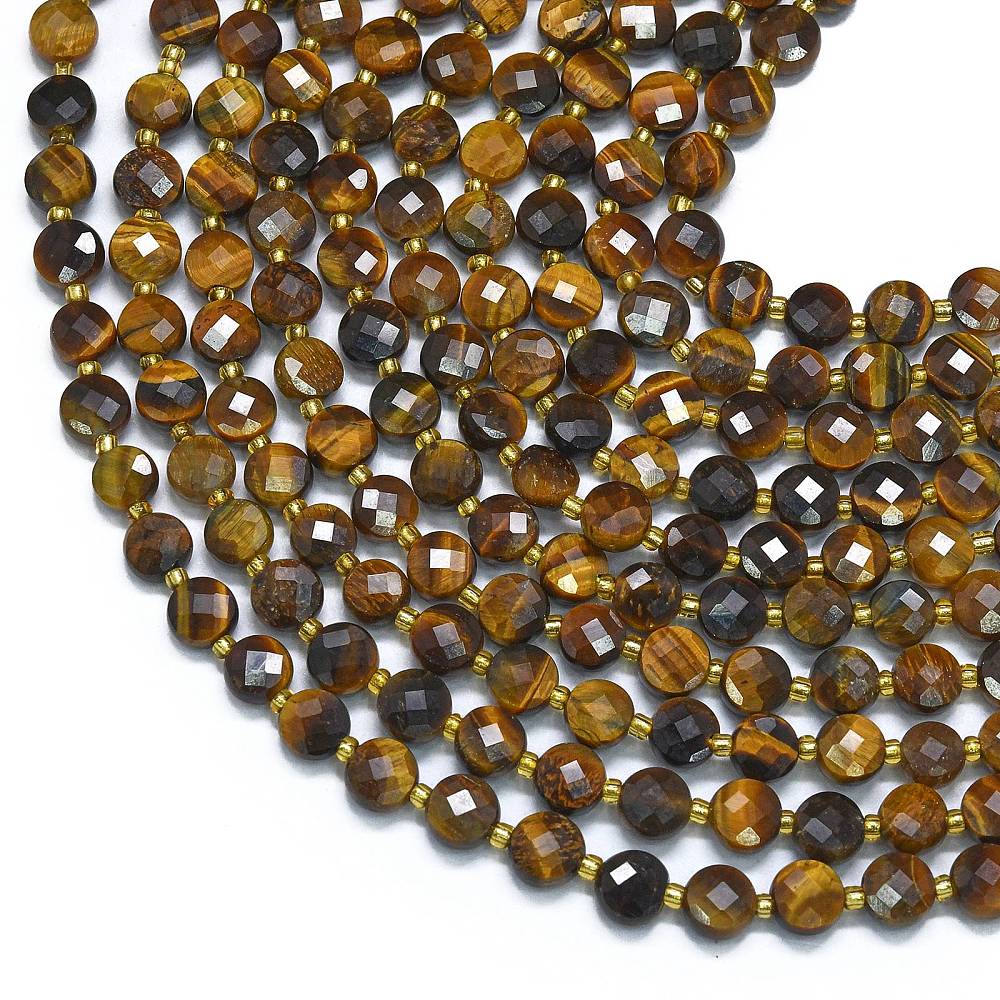 Tiger Eye 6mm Faceted Coin Beads for Jewelry Making | The Pink Bead Shop Canada