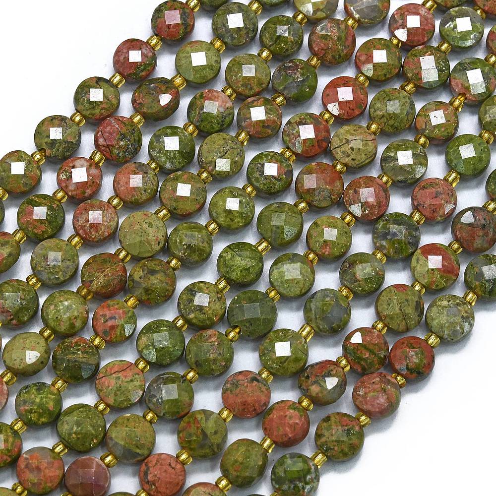Unakite Faceted Coin Beads | The Pink Bead Shop Canada