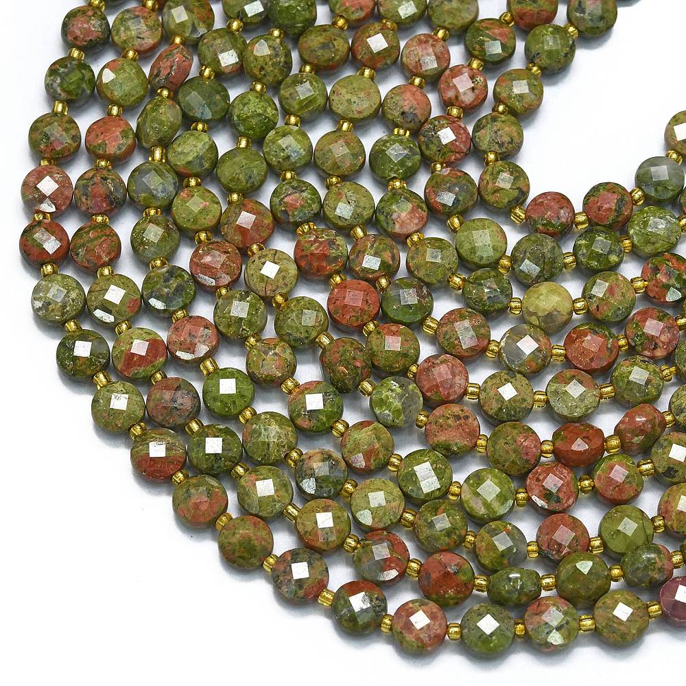 Unakite Faceted Coin Beads | The Pink Bead Shop Canada