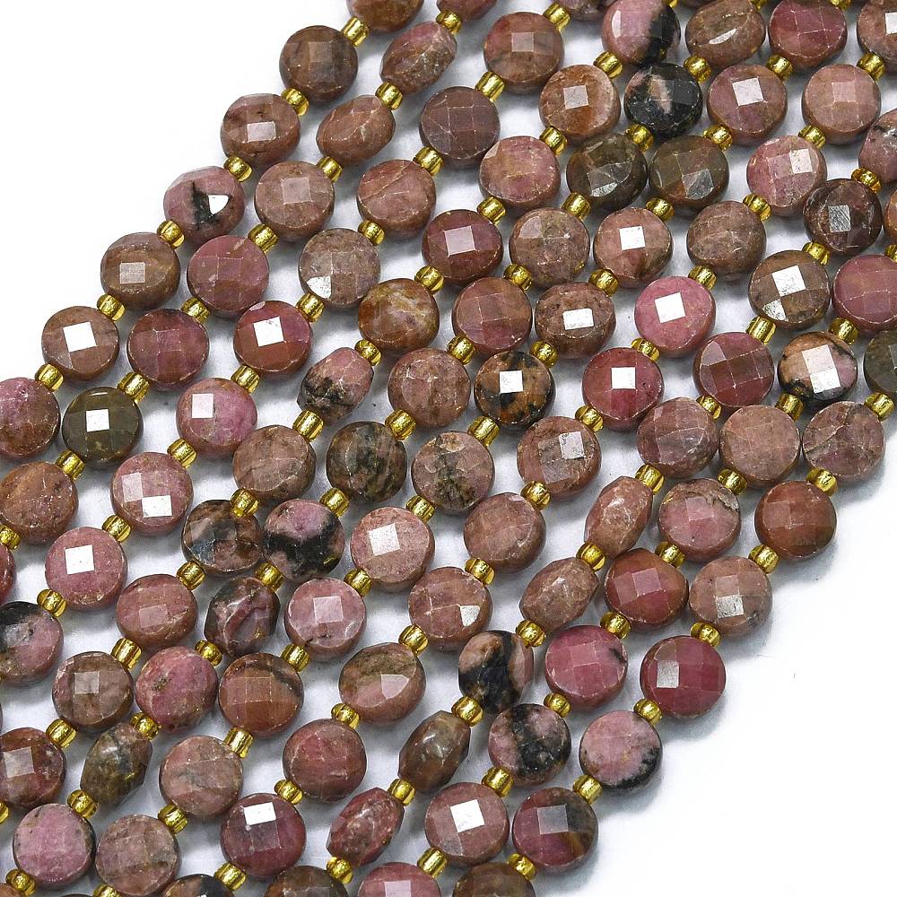 Rhodonite 6mm Faceted Coin Beads for Jewelry Making | The Pink Bead Shop Canada