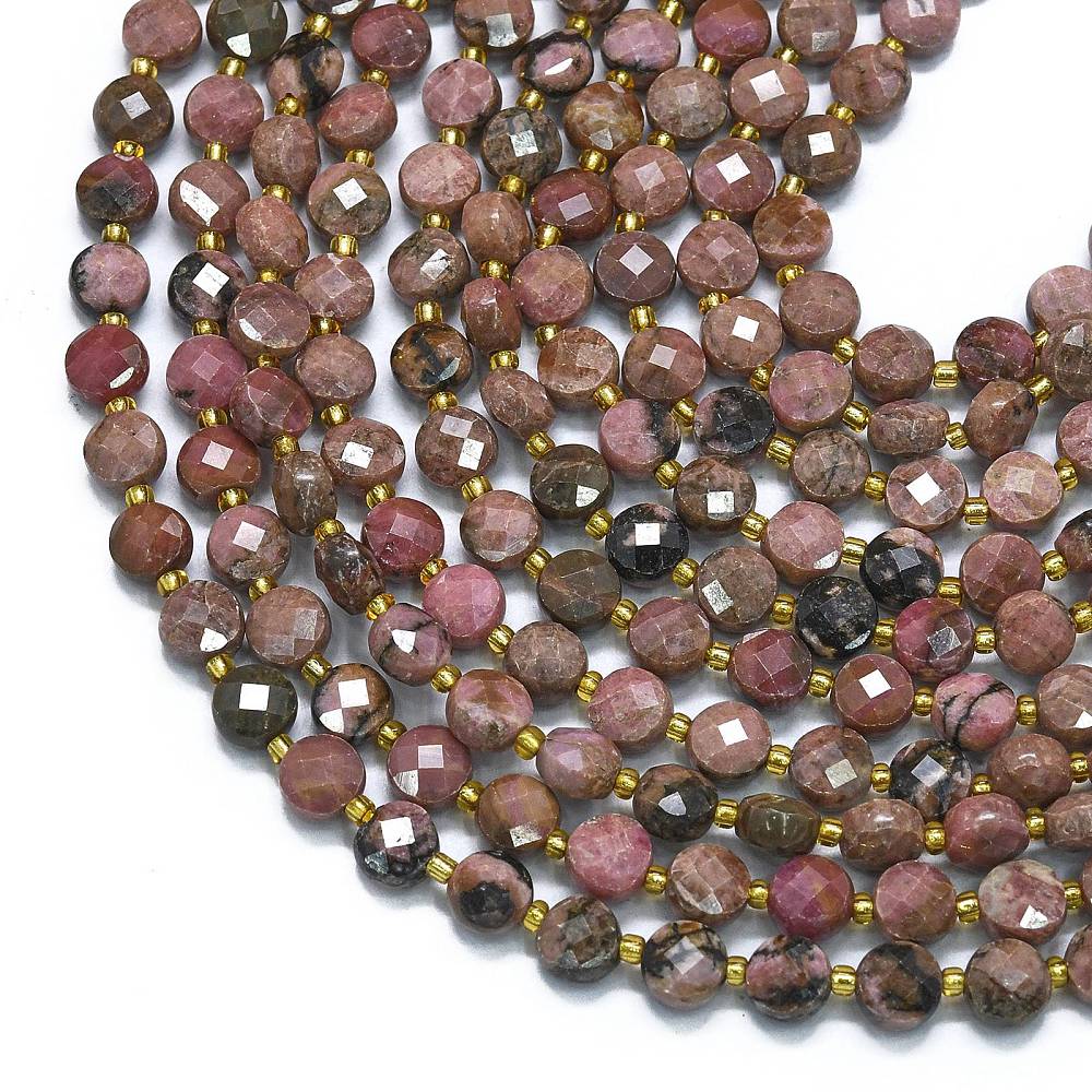Rhodonite 6mm Faceted Coin Beads for Jewelry Making | The Pink Bead Shop Canada