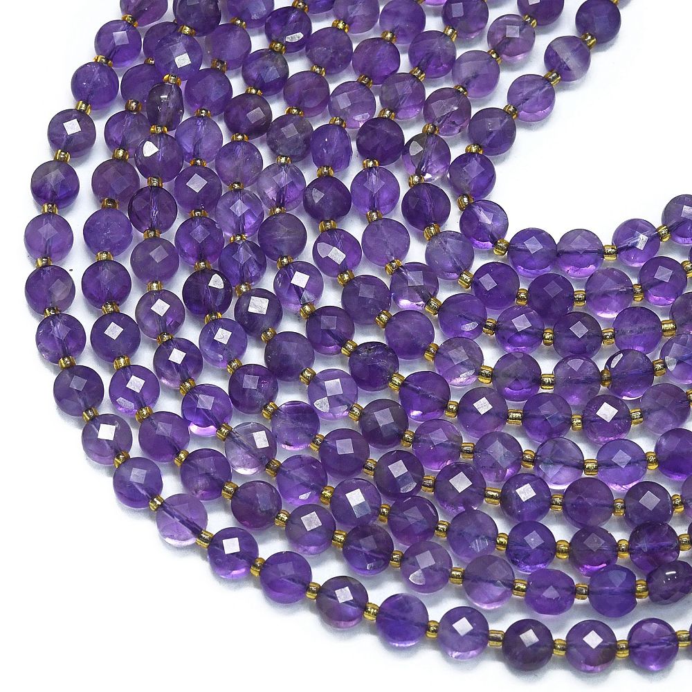 Amethyst 6mm Faceted Coin Beads for Jewelry Making | The Pink Bead Shop Canada
