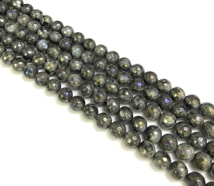 Labradorite Faceted Electroplated Natural Round Beads 8mm | The Pink Bead Shop Canada