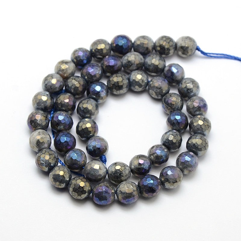 Labradorite Faceted Electroplated Natural Round Beads 8mm | The Pink Bead Shop Canada