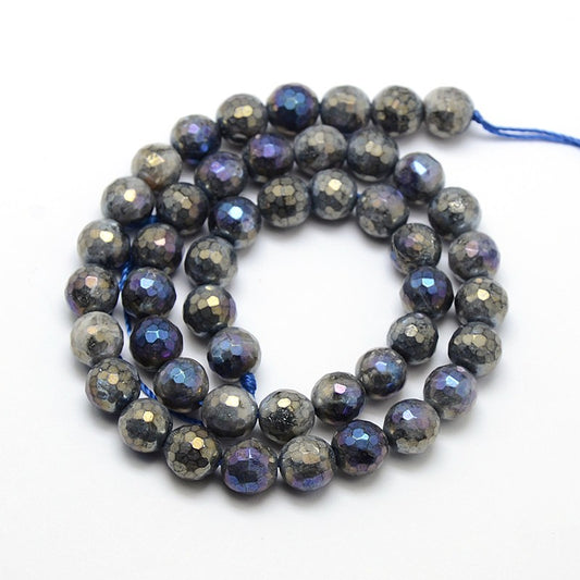 Labradorite Faceted Electroplated Natural Round Beads 8mm | The Pink Bead Shop Canada