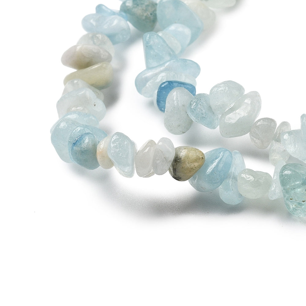 Aquamarine Natural Chip Beads – 32” Strand (Approx. 5–8mm) The Pink Bead shop