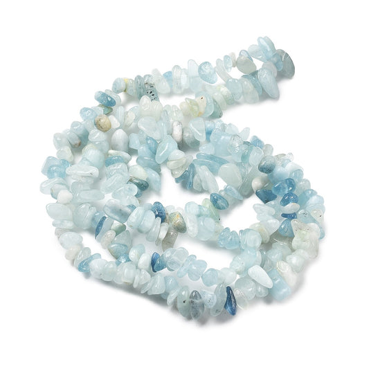 Aquamarine Natural Chip Beads – 32” Strand (Approx. 5–8mm) The Pink Bead shop