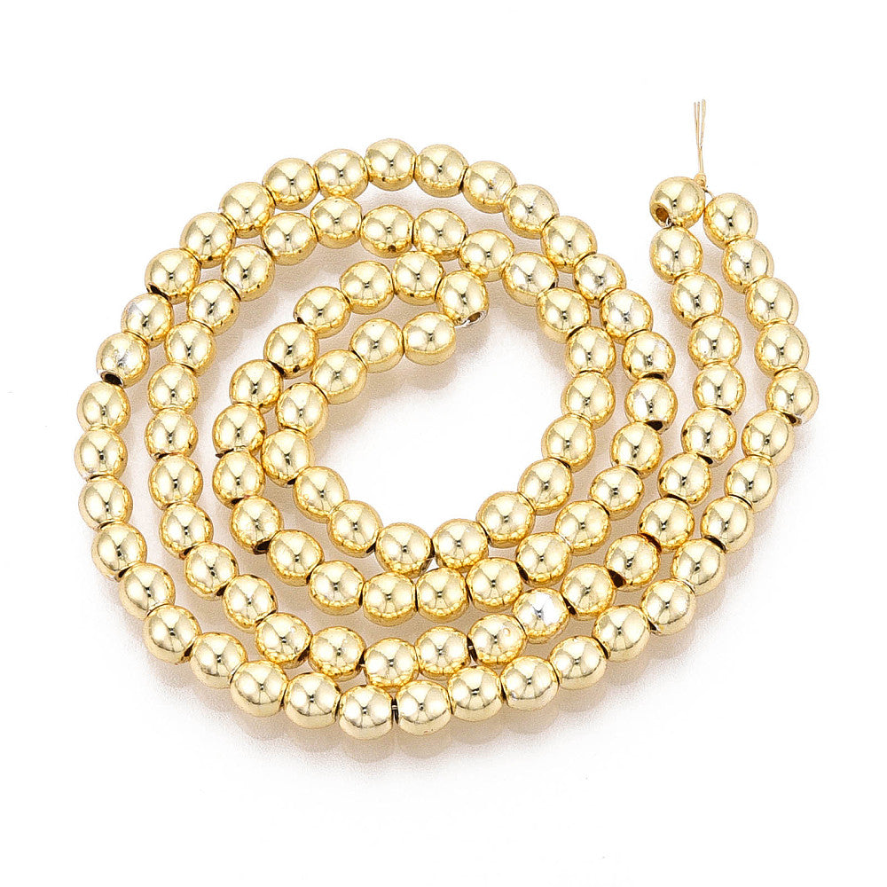 Hematite Round Beads Grade AAA 4mm Gold Electroplated| The Pink Bead Shop Canada