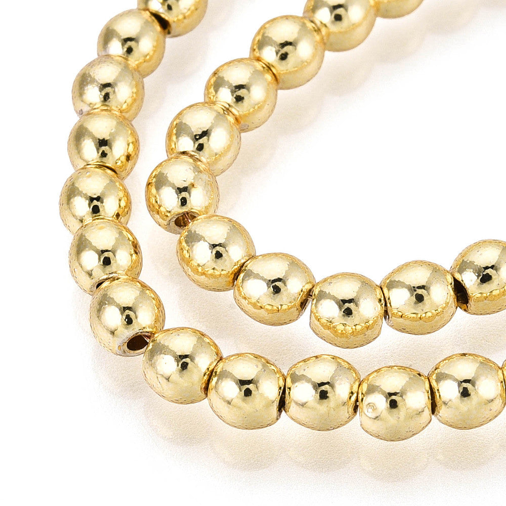 Hematite Round Beads Grade AAA 4mm Gold Electroplated| The Pink Bead Shop Canada