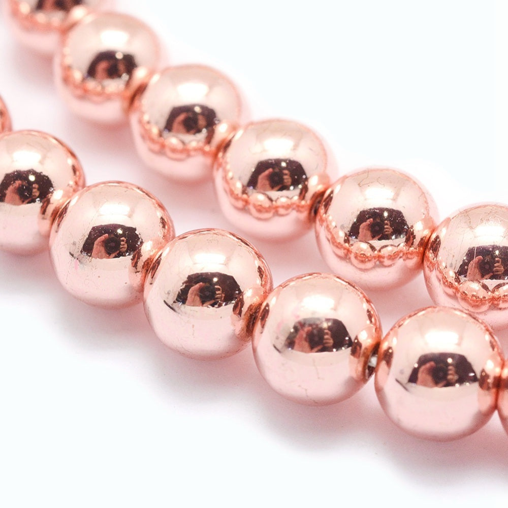 Hematite Round Beads Grade AAA Rose Gold Electroplated  6mm & 8mm | The Pink Bead Shop Canada