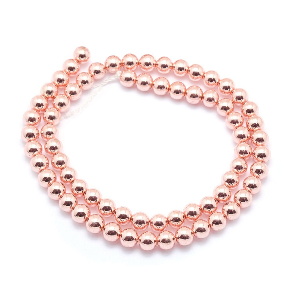Hematite Round Beads Grade AAA Rose Gold Electroplated  6mm & 8mm | The Pink Bead Shop Canada