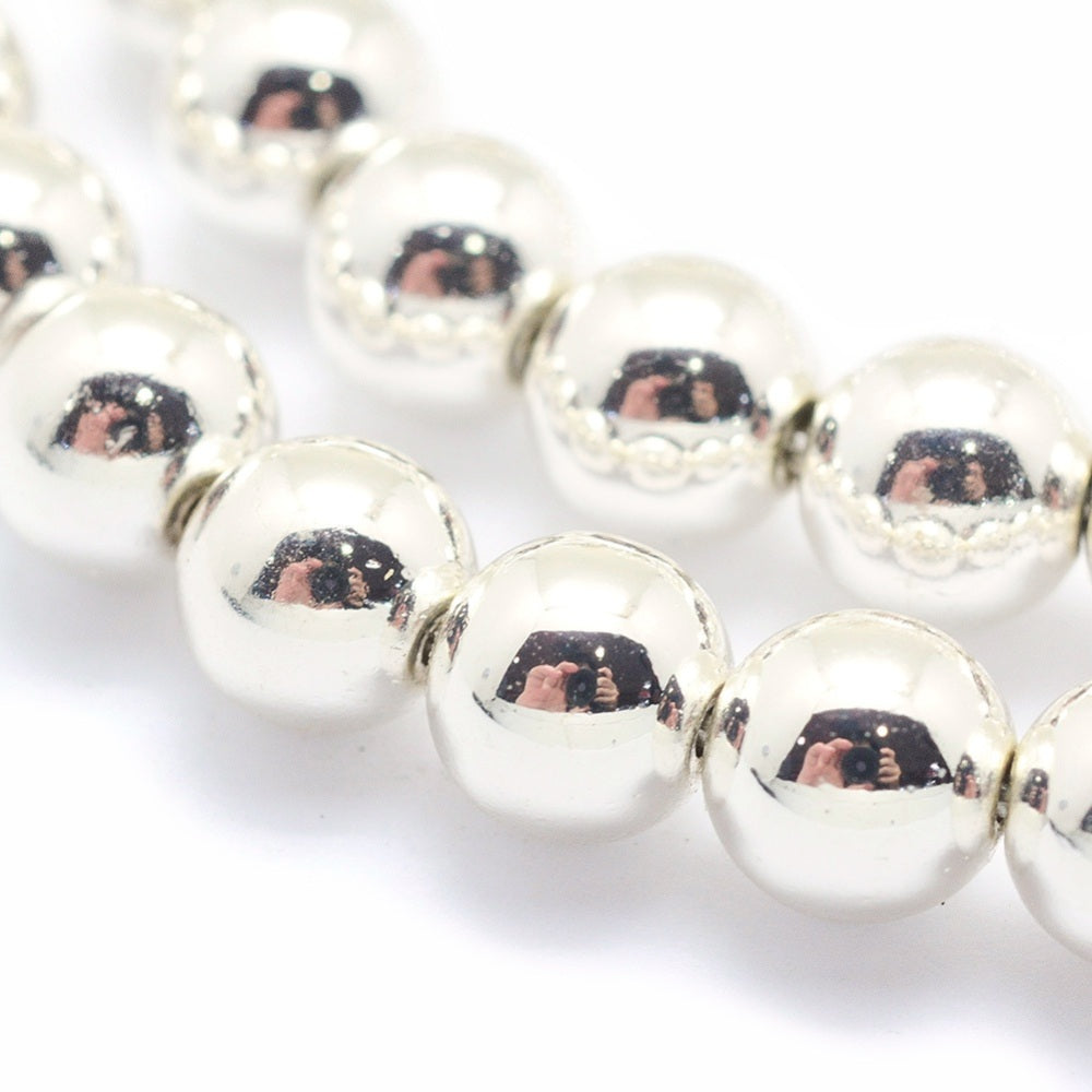 Hematite Round Beads 8mm Grade AAA Silver Electroplated  | The Pink Bead Shop Canada