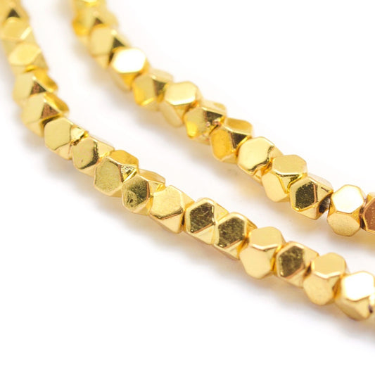 Gold Hematite Beads | Faceted Cube 4mm Electroplated Strands | The Pink Bead Shop Canada