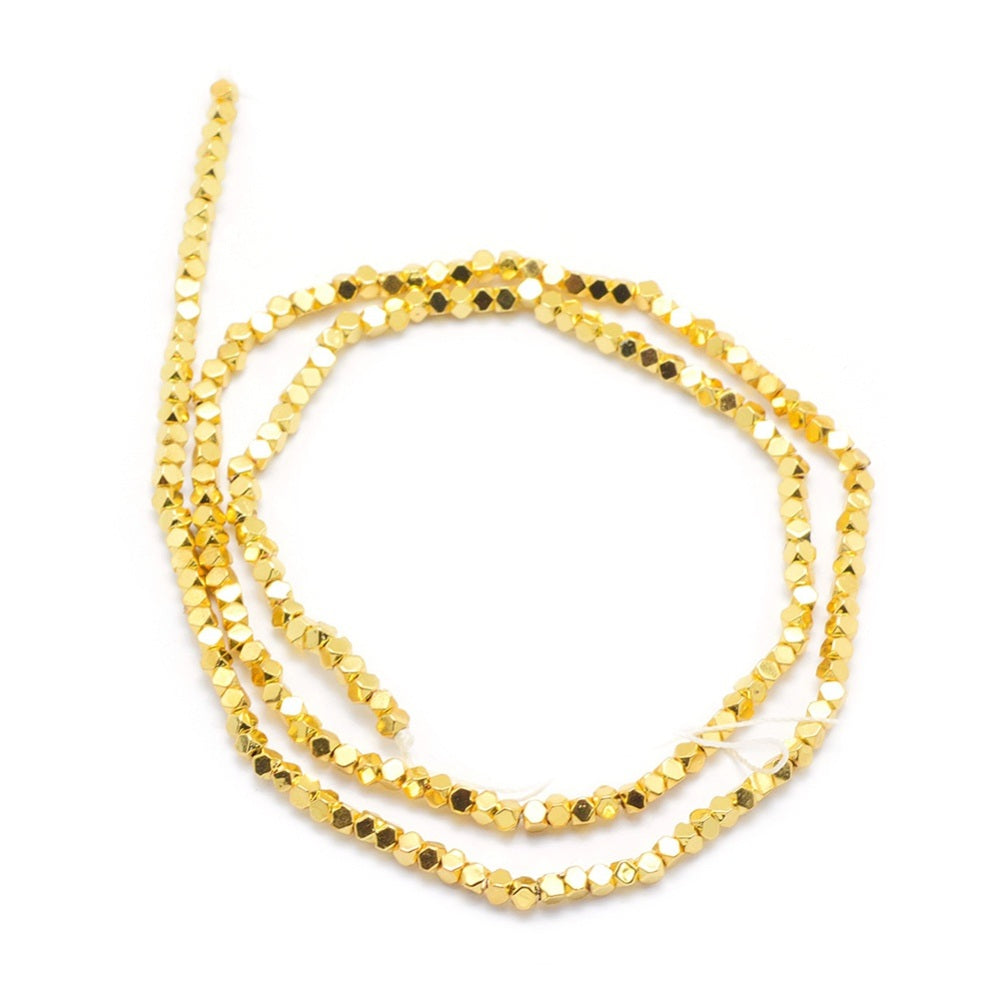 Gold Hematite Beads | Faceted Cube 4mm Electroplated Strands | The Pink Bead Shop Canada