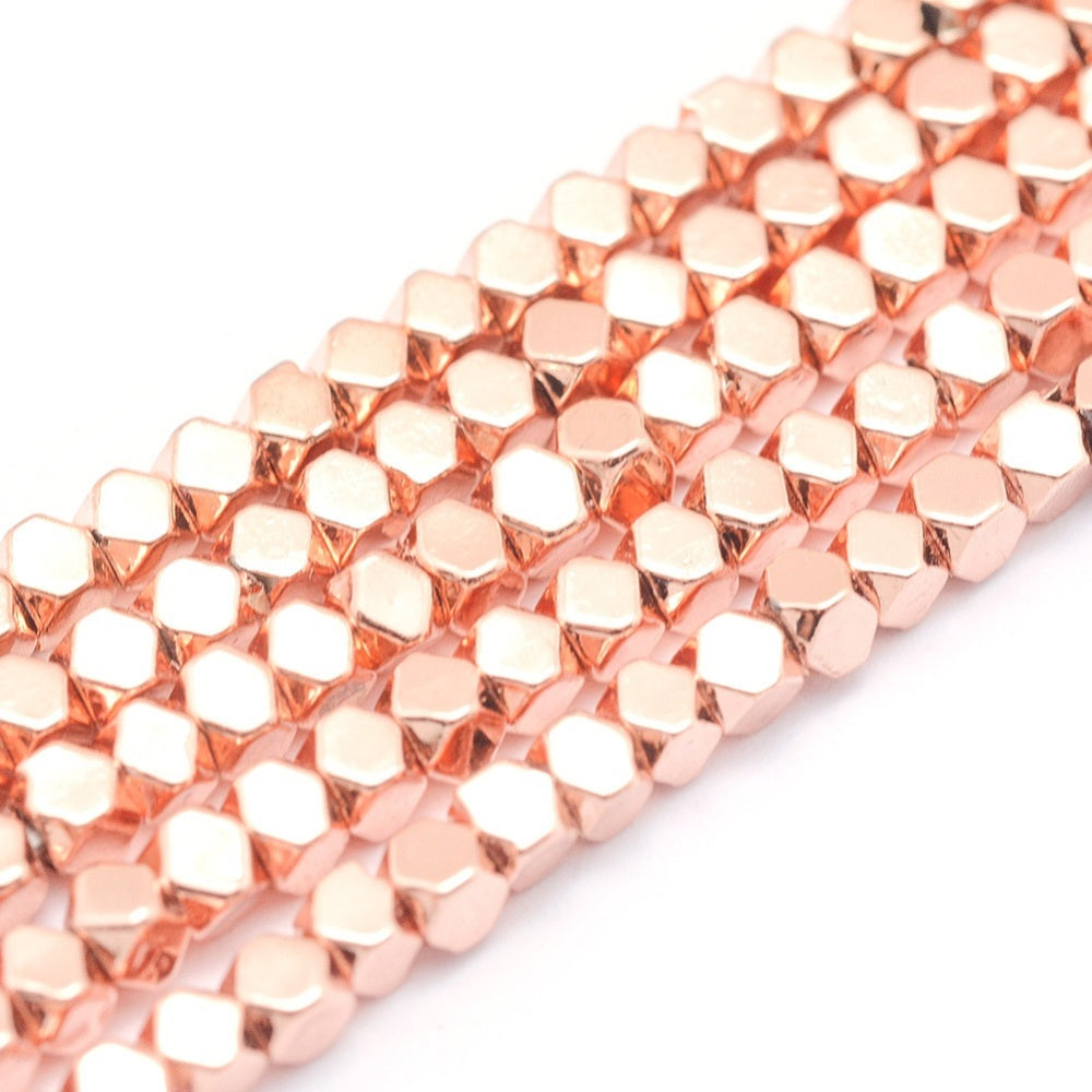 Rose Gold Hematite Beads | Faceted Cube 4mm Electroplated Strands | The Pink Bead Shop Canada