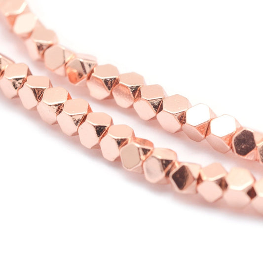 Rose Gold Hematite Beads | Faceted Cube 4mm Electroplated Strands | The Pink Bead Shop Canada