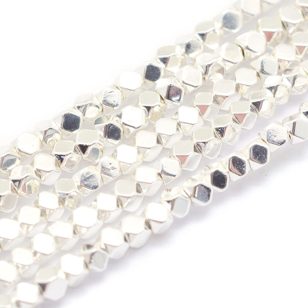 Silver Hematite Beads | Faceted Cube 4mm Electroplated Strands | The Pink Bead Shop Canada