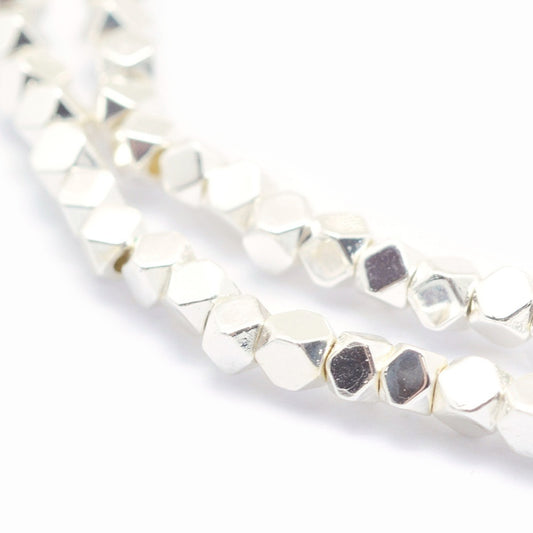 Silver Hematite Beads | Faceted Cube 4mm Electroplated Strands | The Pink Bead Shop Canada