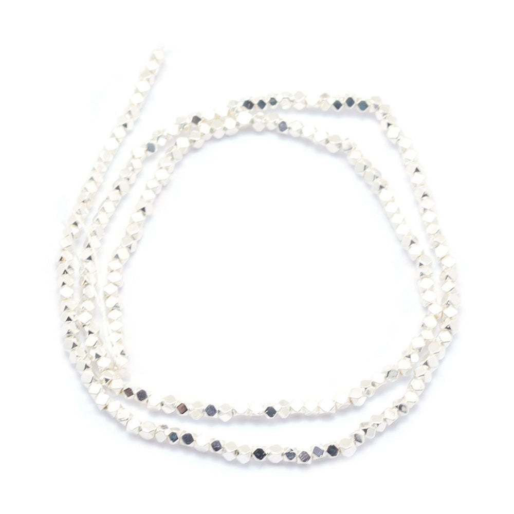 Silver Hematite Beads | Faceted Cube 4mm Electroplated Strands | The Pink Bead Shop Canada