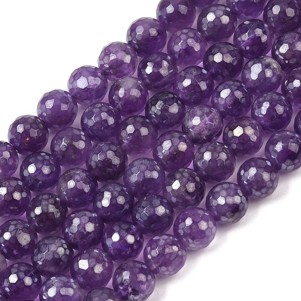 Amethyst 8mm Faceted Beads Electroplated Natural | The Pink Bead Shop Canada