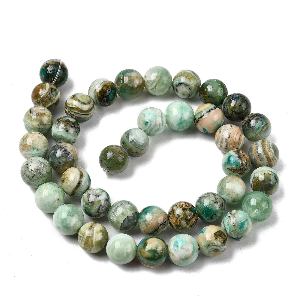 Green Line Jasper Natural Gemstone Beads – 10mm | The Pink Bead Shop Canada