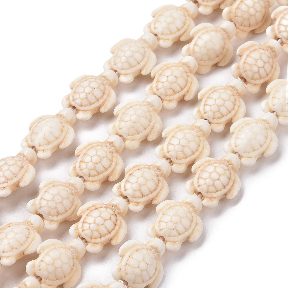 Floral White Sea Turtle Beads – 17x14mm | The Pink Bead Shop Canada