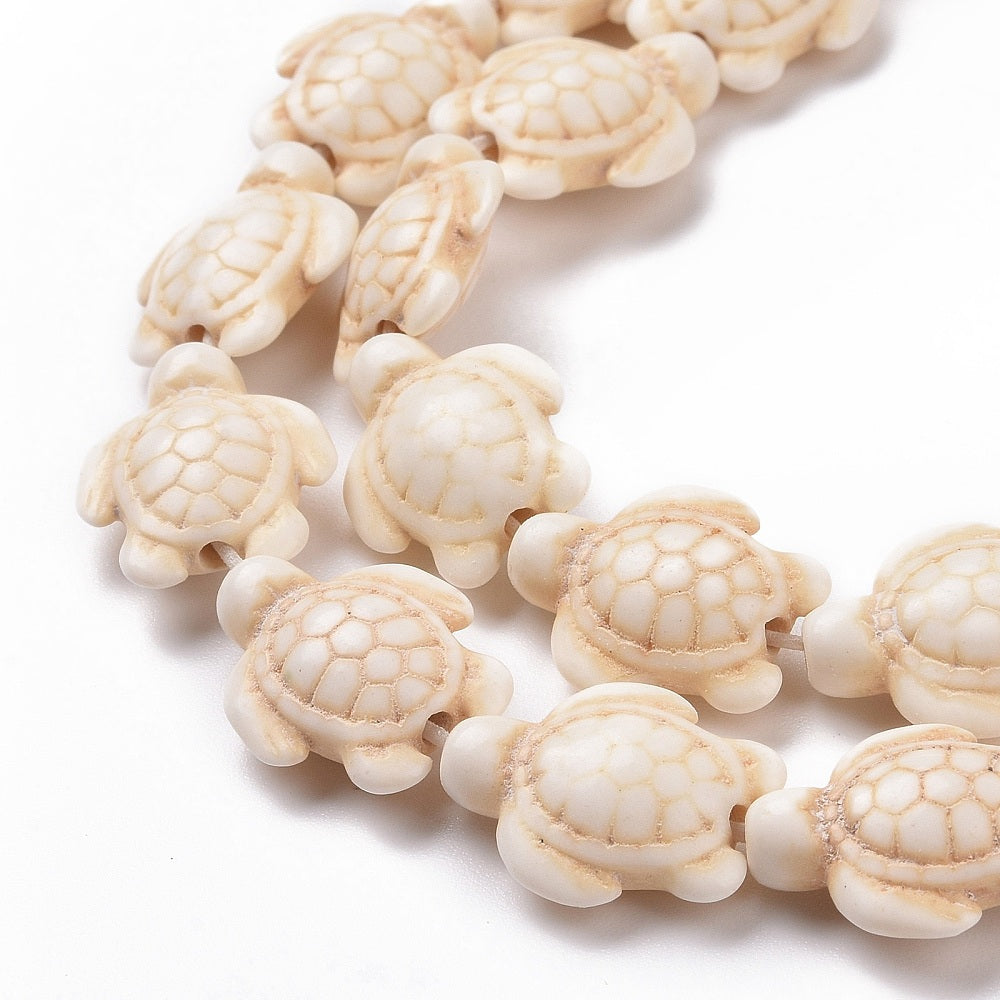 Floral White Sea Turtle Beads – 17x14mm | The Pink Bead Shop Canada