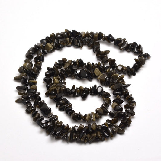 Golden Sheen Obsidian Chip Bead Strand – Natural Golden Sheen Obsidian Chips – 5–8mm The Pink Bead Shop