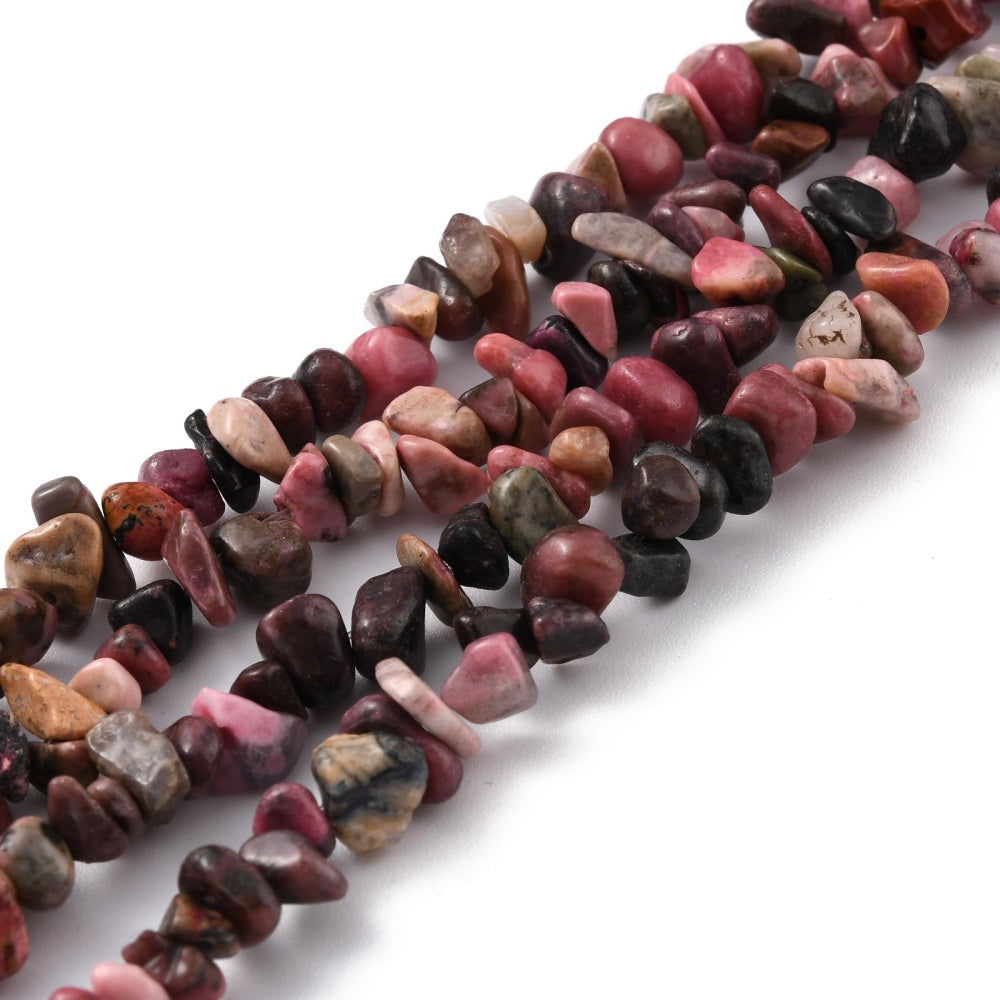 Rhodonite Natural Chip Beads – 32” Strand (Approx. 5–8mm) The Pink Bead Shop