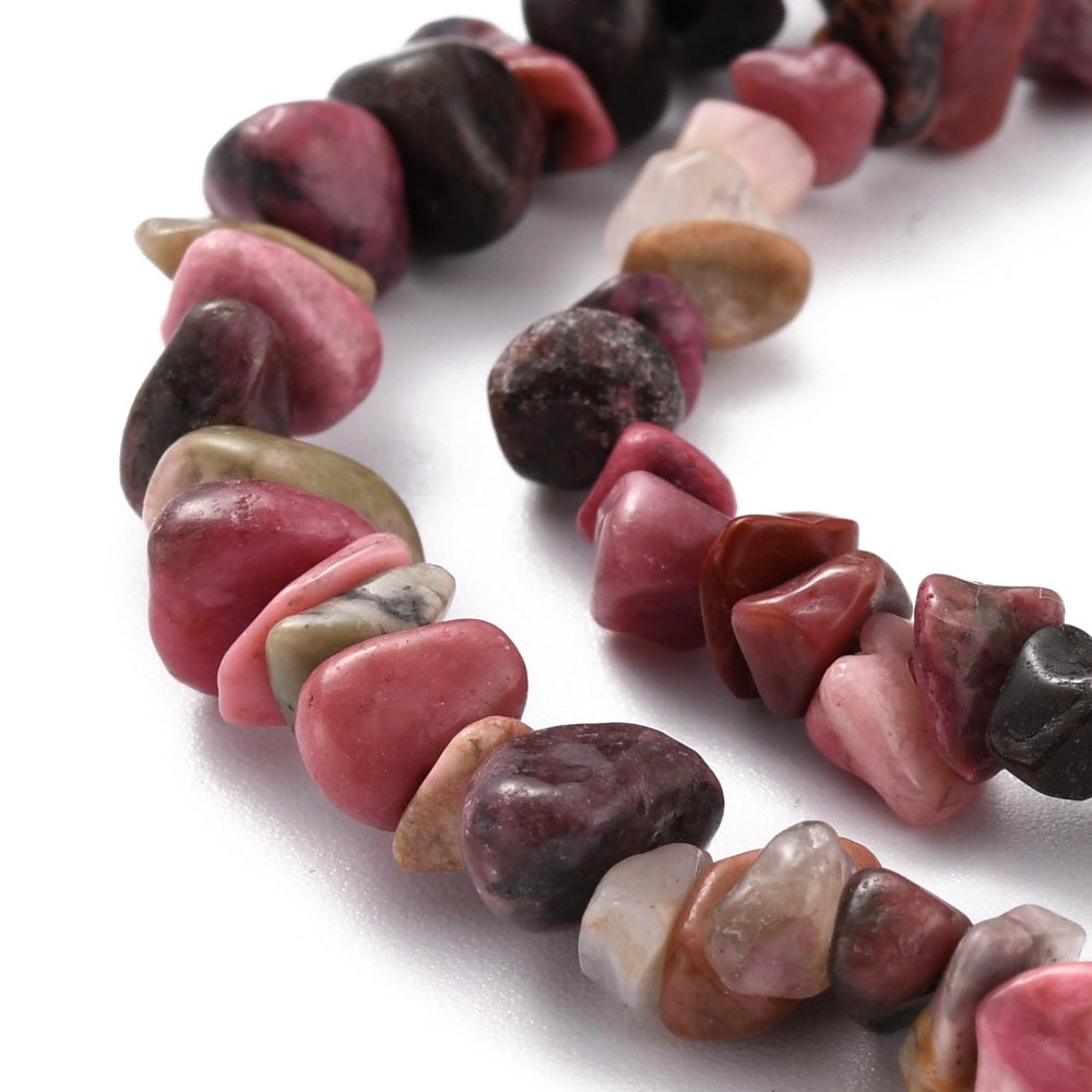 Rhodonite Natural Chip Beads – 32” Strand (Approx. 5–8mm) The Pink Bead Shop