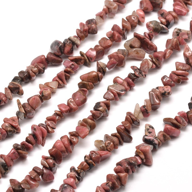 Rhodonite Natural Chip Beads – 32” Strand (Approx. 5–8mm) The Pink Bead Shop
