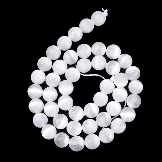 Selenite 8mm  Natural Round Beads – Grade AAA | The Pink Bead Shop Canada