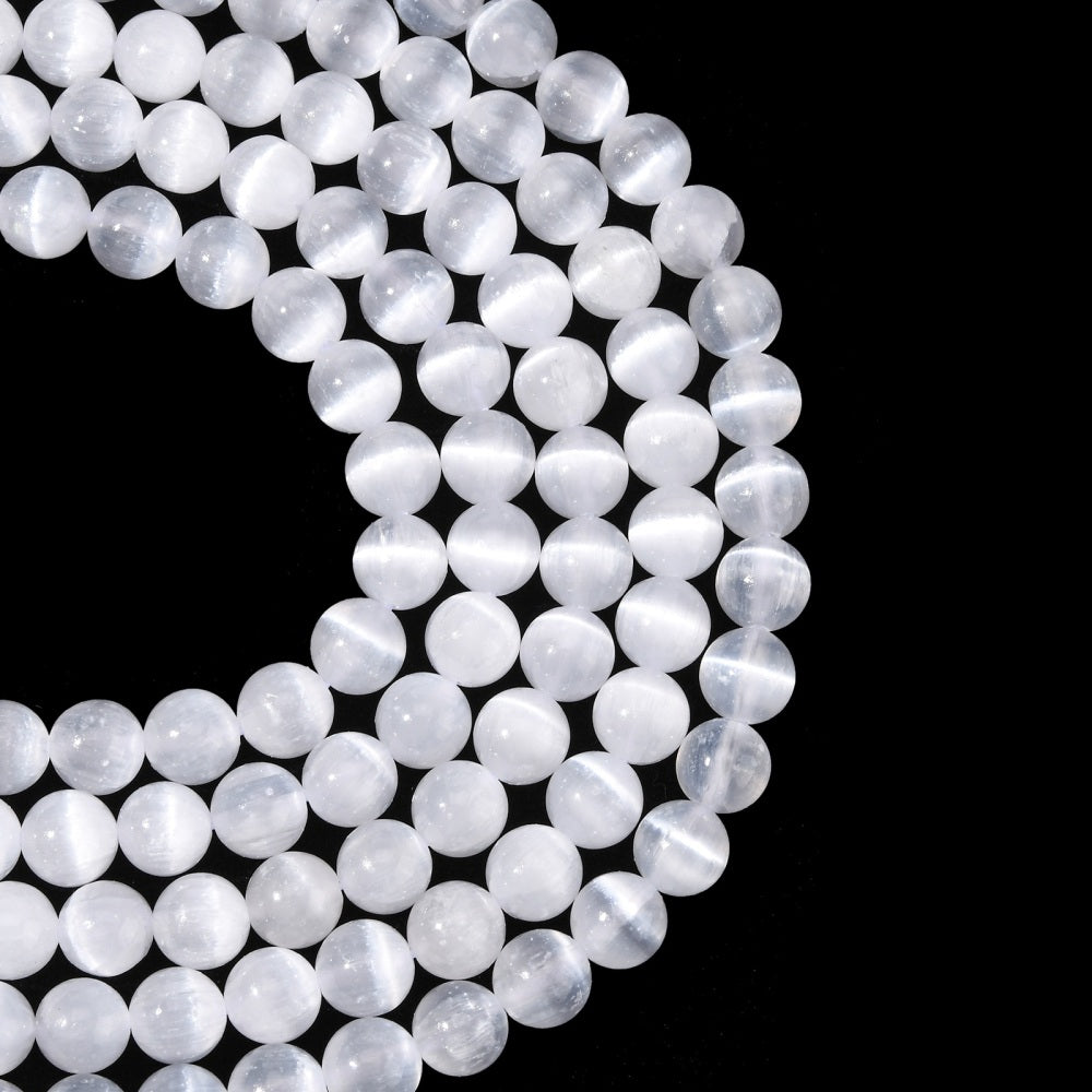 Selenite 8mm  Natural Round Beads – Grade AAA | The Pink Bead Shop Canada