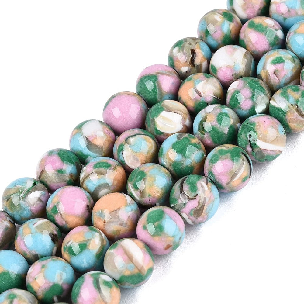 Medium Sea Green Turquoise & Trochus Shell Round Beads 8–9mm | The Pink Bead Shop Canada