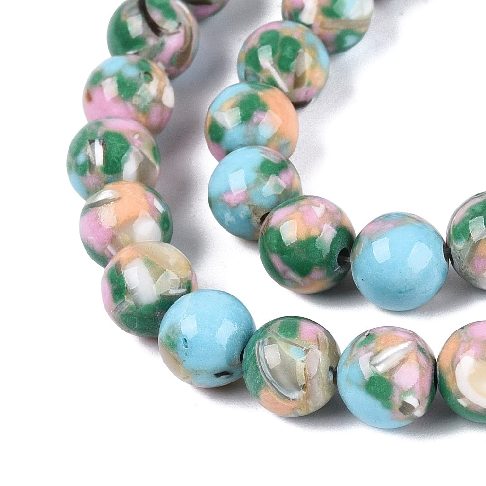 Medium Sea Green Turquoise & Trochus Shell Round Beads 8–9mm | The Pink Bead Shop Canada