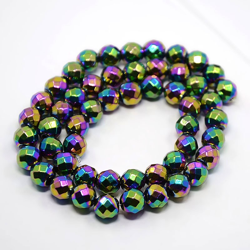 Hematite Rainbow Beads – Faceted Round 8mm | The Pink Bead Shop Canada
