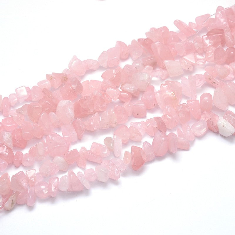 Rose Quartz Natural Chip Beads – 32” Strand (Approx. 5–8mm) The Pink Bead Shop