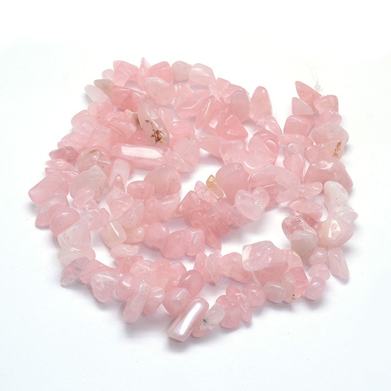 Rose Quartz Natural Chip Beads – 32” Strand (Approx. 5–8mm) The Pink Bead Shop