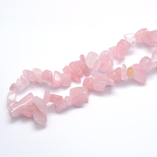 Rose Quartz Natural Chip Beads – 32” Strand (Approx. 5–8mm) The Pink Bead Shop