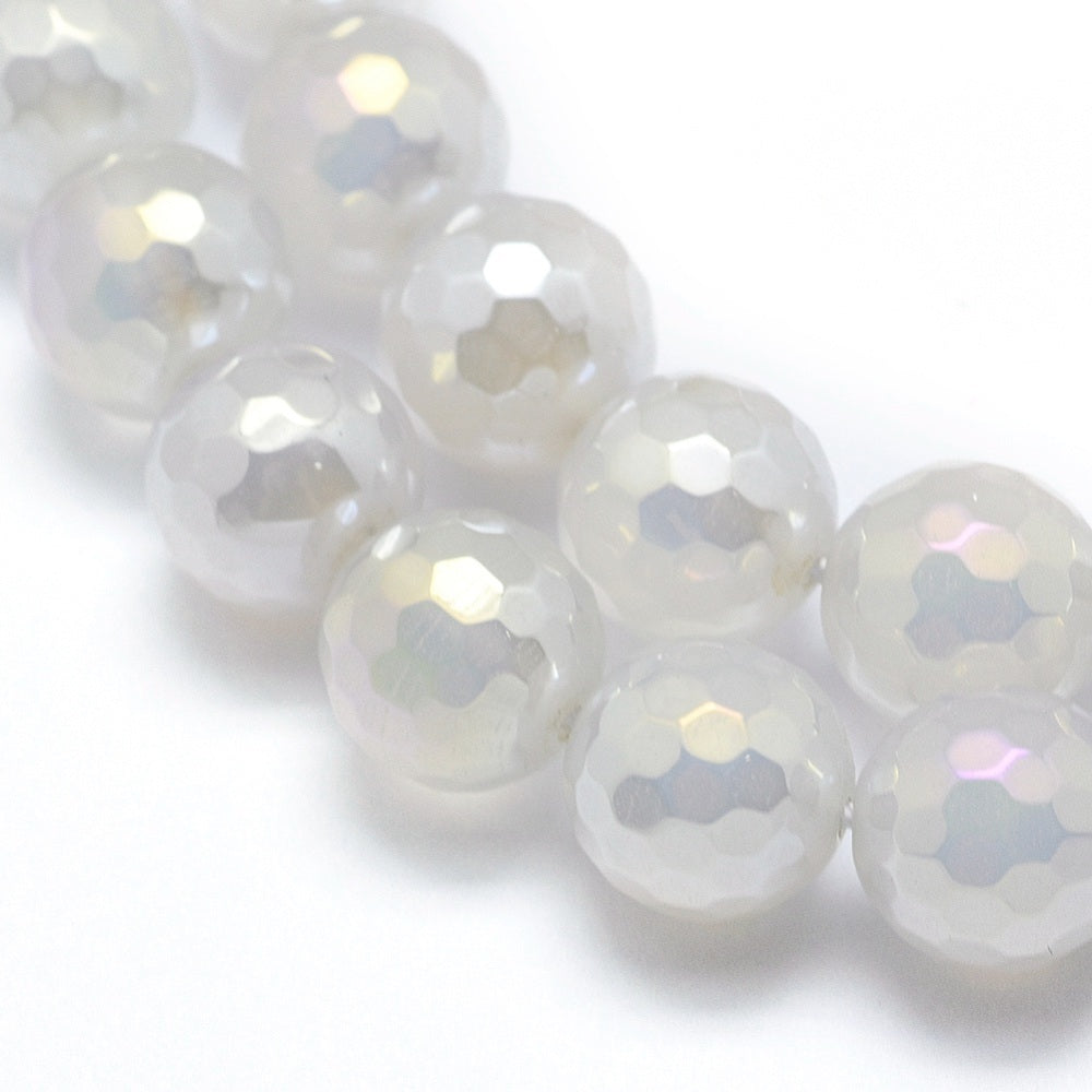 Electroplated Natural Agate Beads – 8mm Faceted Round White | The Pink Bead Shop Canada