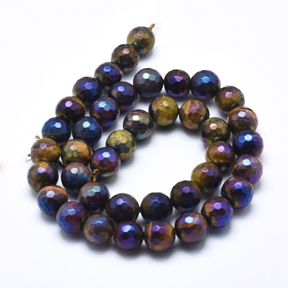 Tiger Eye Electroplated Gemstone Beads – Faceted Round 8mm | The Pink Bead Shop Canada