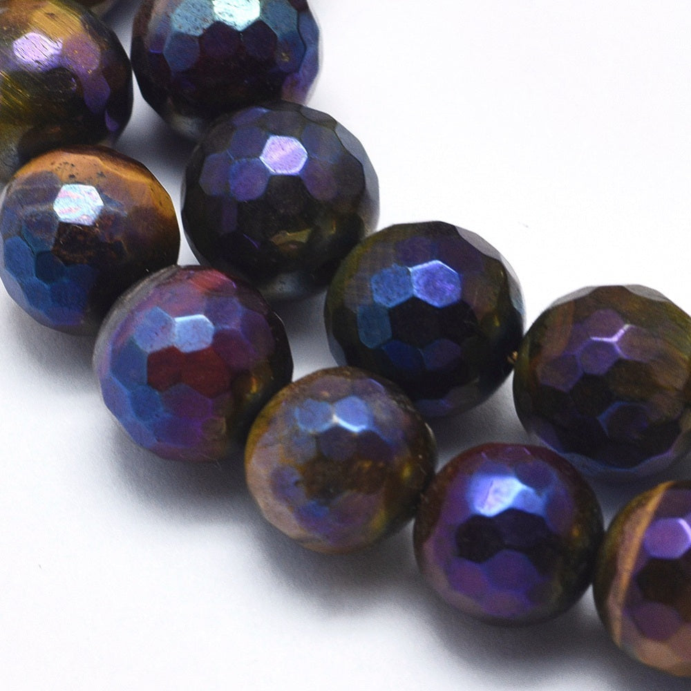 Tiger Eye Electroplated Gemstone Beads – Faceted Round 8mm | The Pink Bead Shop Canada