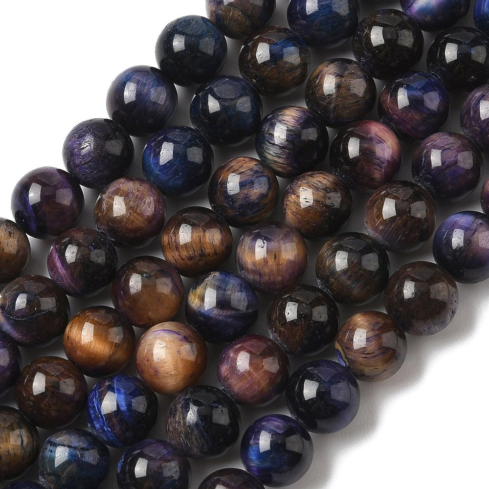 Natural Galaxy Tiger Eye Beads – 8mm Round, Dyed & Heated, (Approx. 49pcs/Strand) The Pink Bead Shop