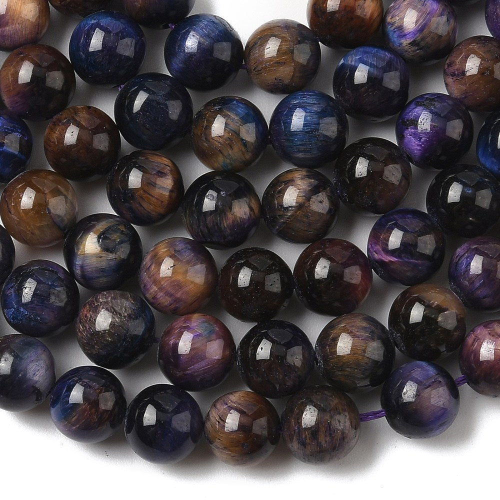 Natural Galaxy Tiger Eye Beads – 8mm Round, Dyed & Heated, (Approx. 49pcs/Strand) The Pink Bead Shop