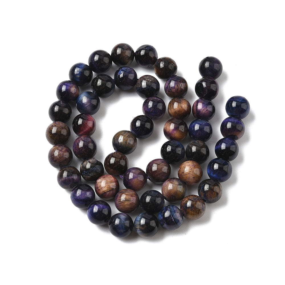 Natural Galaxy Tiger Eye Beads – 8mm Round, Dyed & Heated, (Approx. 49pcs/Strand) The Pink Bead Shop