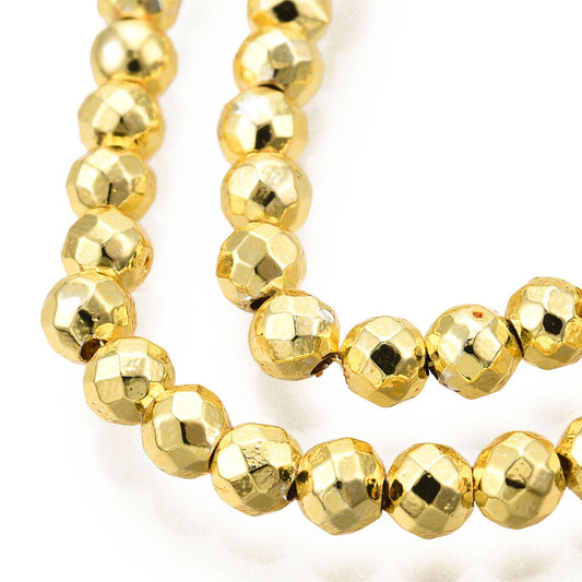 Hematite Electroplated  Beads – 4mm Faceted Rounds (Gold, Light Gold, Rose Gold & Silver) The Pink Bead Shop